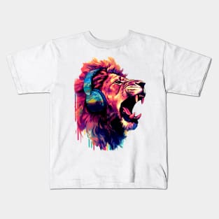 Lion With Headphones #1 Kids T-Shirt